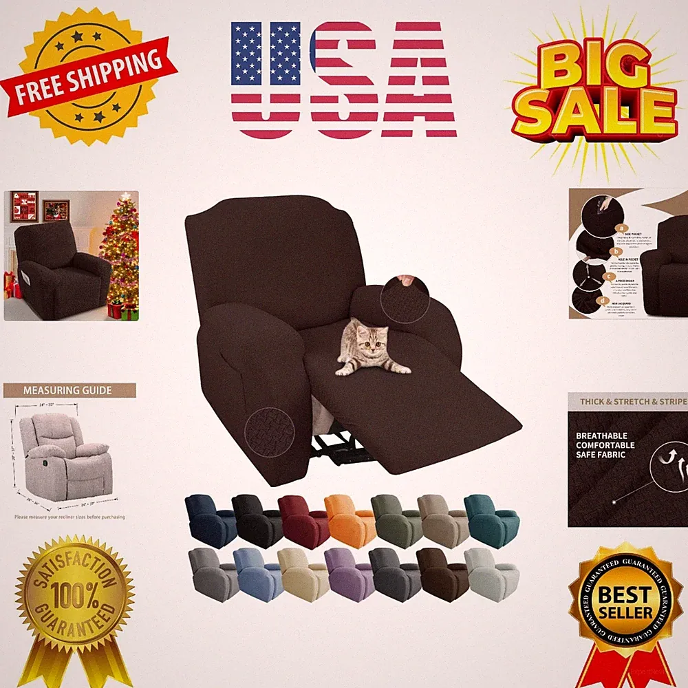 4-Piece Recliner Chair Covers Stretch Jacquard Chair Covers for Reclining Cha...
