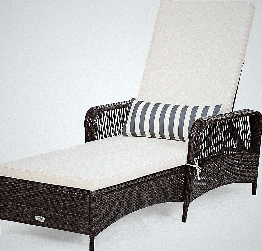 Adjustable Rattan Chaise Lounge Chair with Pillow for Outdoor Comfort