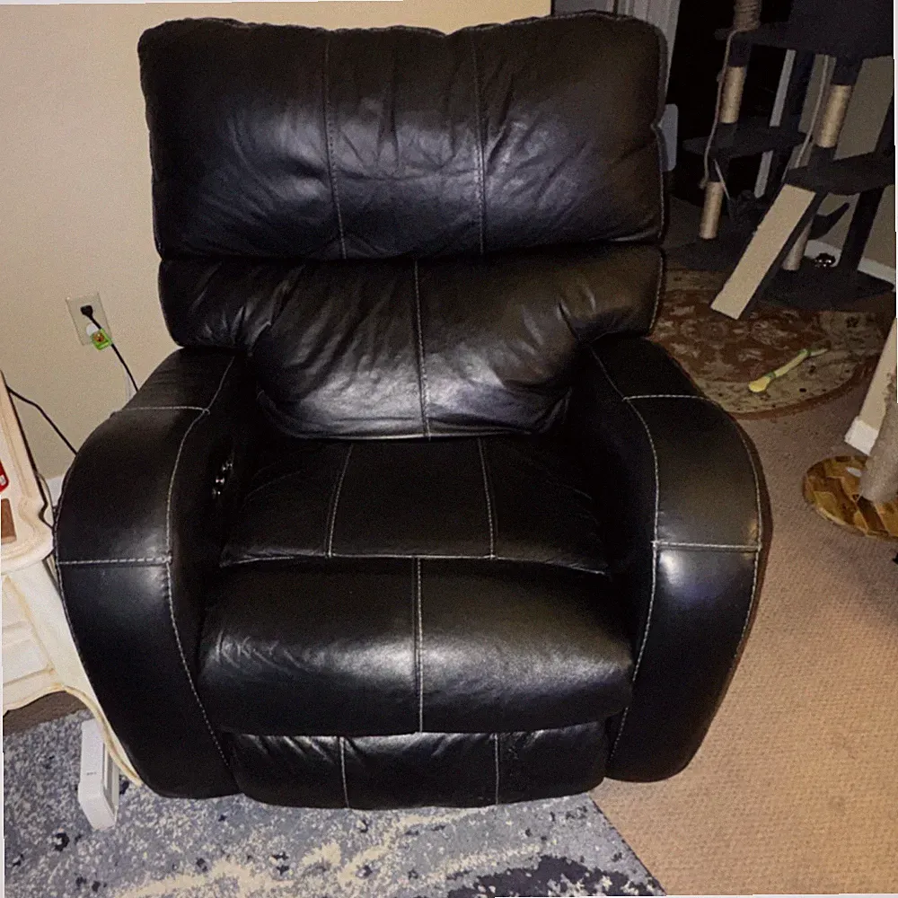 Black Genuine Leather Recliner Chair Adjustable Reclining Living Room Indoor