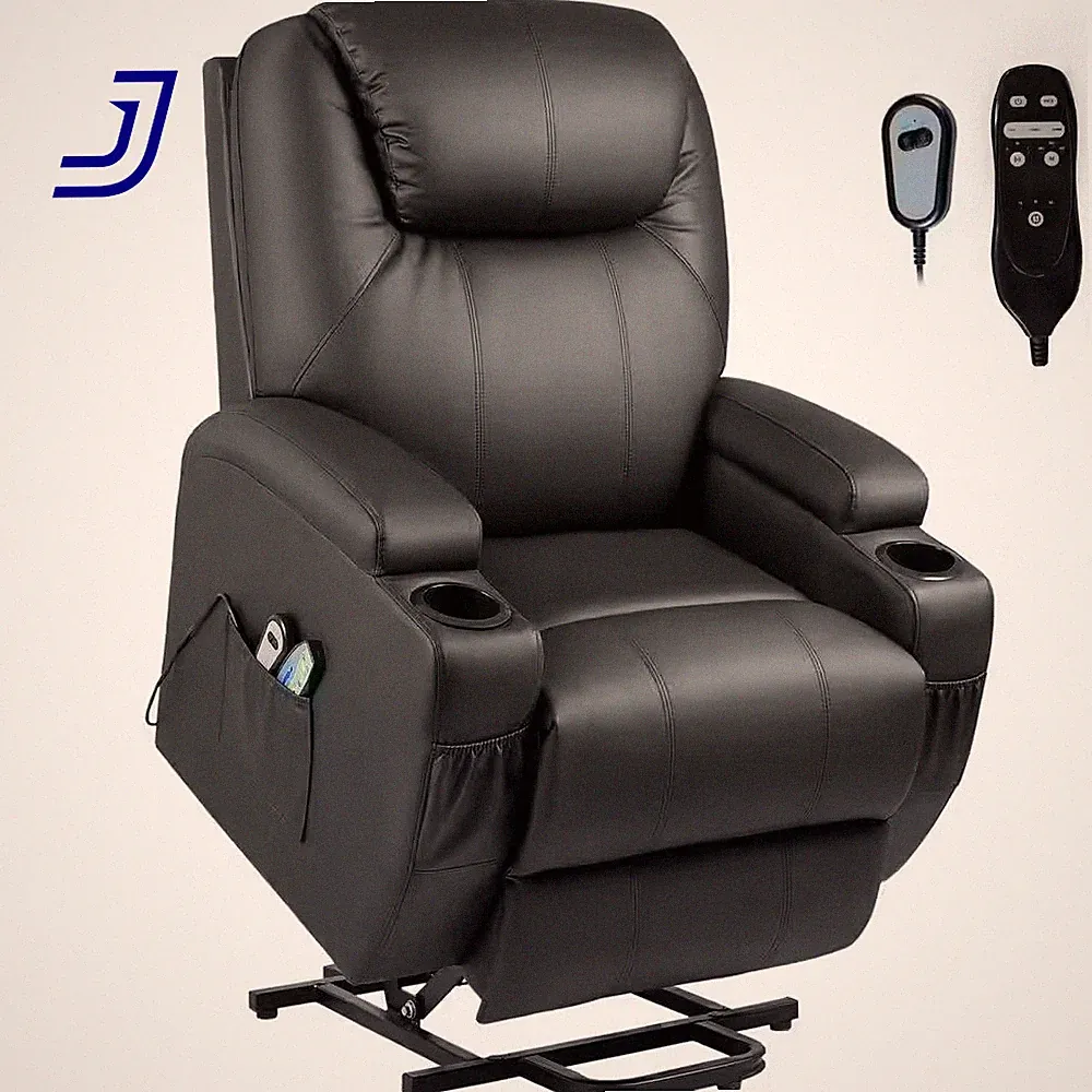 Black Leather Standard (No Motion) Recliner with Power Lift 8 Vibration Modes US