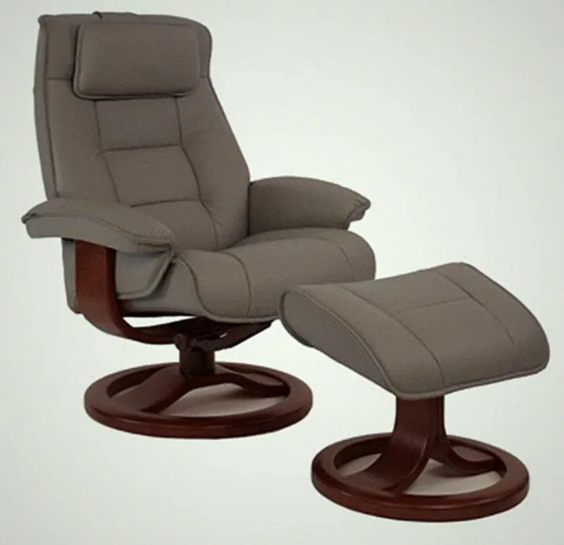 Fjords Mustang Small Recliner Comfort Chair Granite Leather Chocolate Wood Stain