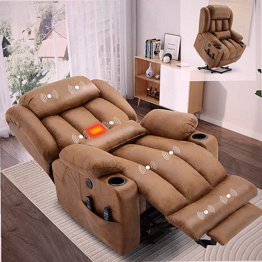 Large Lay Flat Power Lift Recliner Chair with Heat Massage & Extended Footrest
