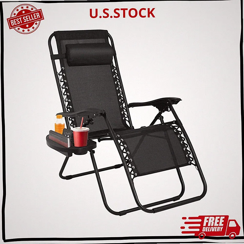 NEW Zero Gravity Chair Adjustable Folding Recliner Cup Holder Black