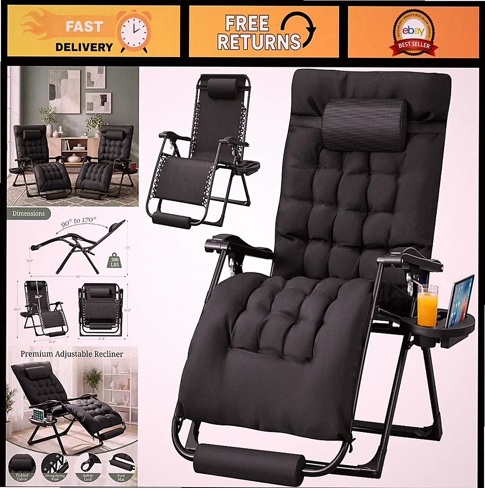 Oversized Zero Gravity Recliner Chair - Adjustable, Comfortable Lounge Seat for