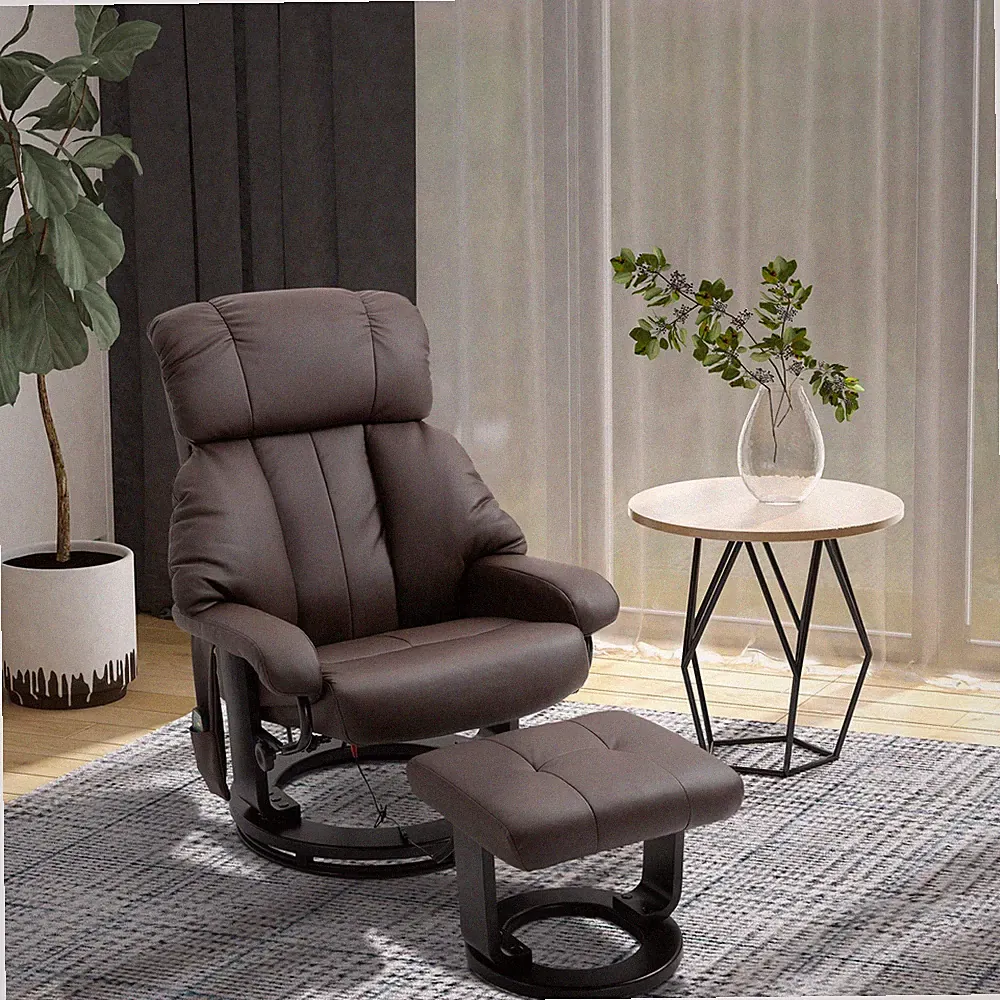 Recliner with Ottoman Footrest, Recliner Chair with Vibration Massage, Faux